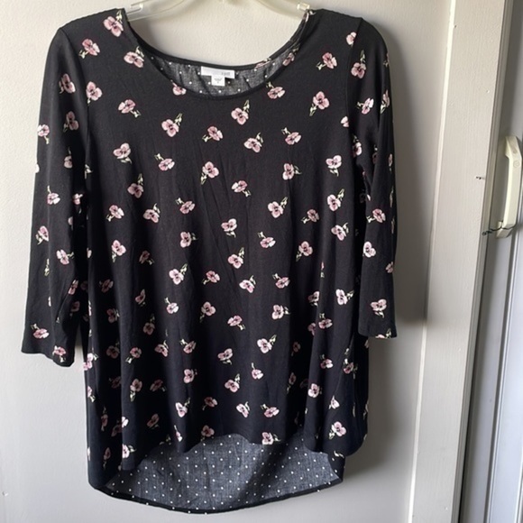 J. Jill Women's Layered-Back Mixed-Media Print Top, BLACK MULT -SIZE SMALL. Used - Picture 2 of 7